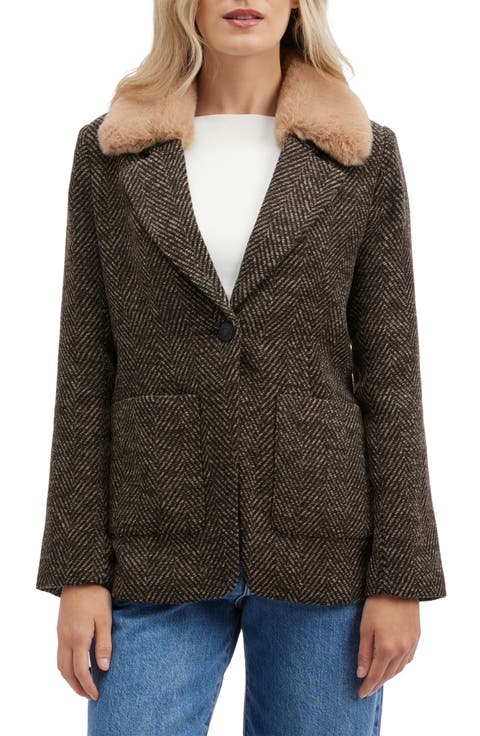 Faux Fur Collar Single Button Bouclé Blazer