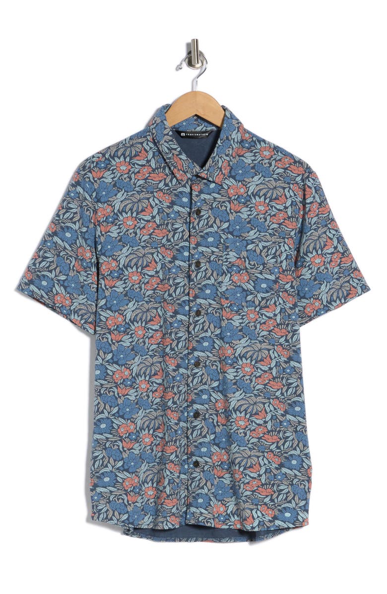 TravisMathew Day Cruise Short Sleeve Knit Button-Up Shirt, Alternate, color, Mood Indigo/ Vintage