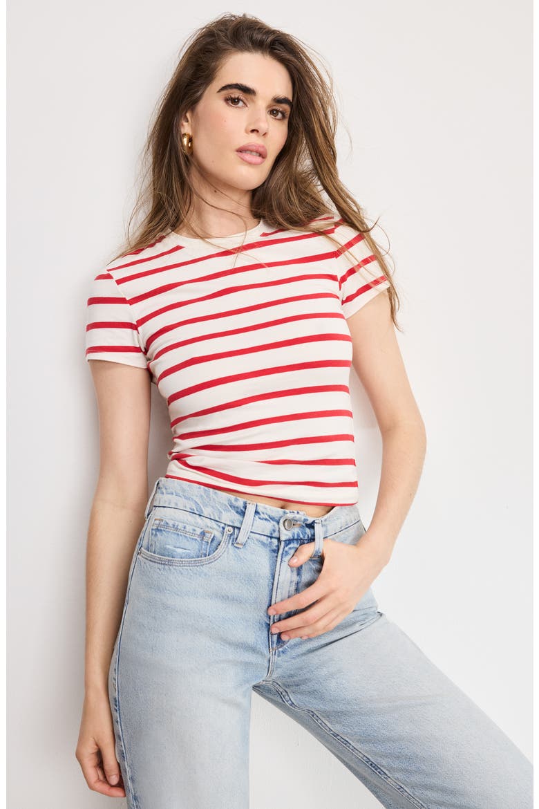 Super Stretch Cotton Blend T-Shirt, Alternate, color, ECRU CHILI WIDE STRIPE