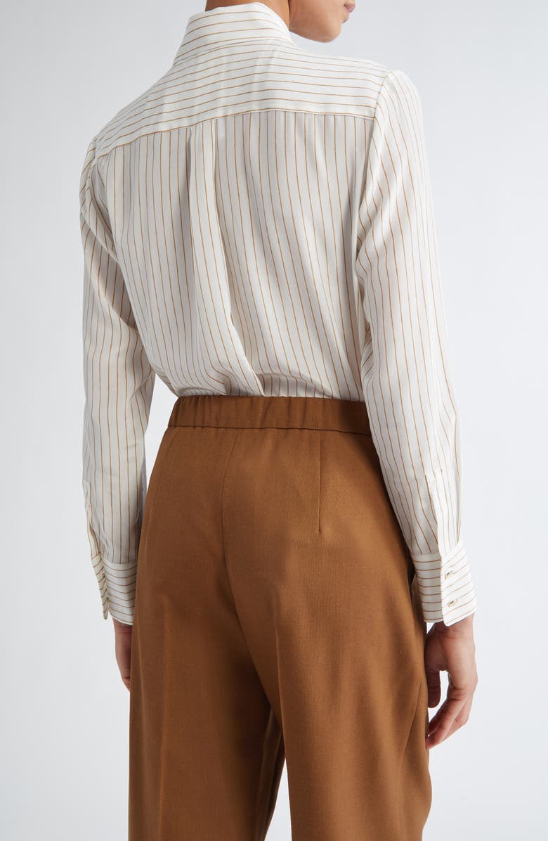 Max Mara Studio Lama Stripe Silk Crêpe de Chine Button-Up Shirt, Alternate, color, 