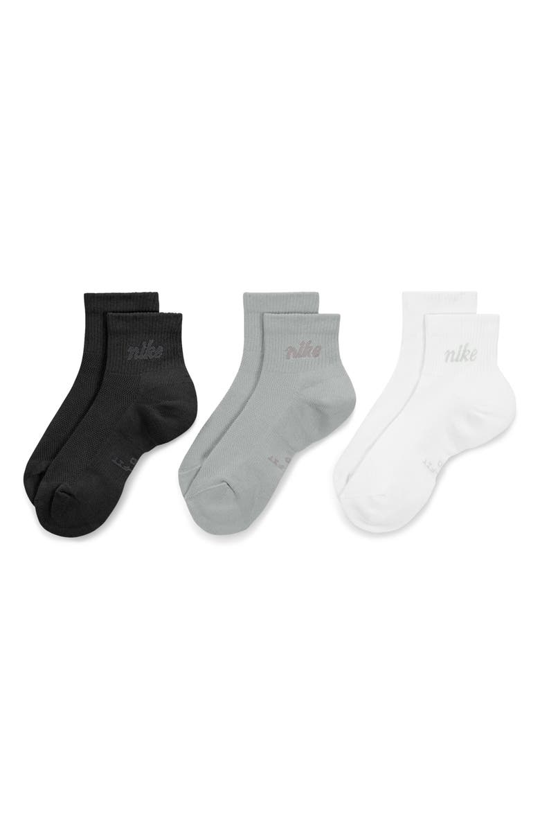 Nike Everyday Elevated Assorted 3-Pack Ankle Socks, Main, color, Black/Light Smoke Grey/White