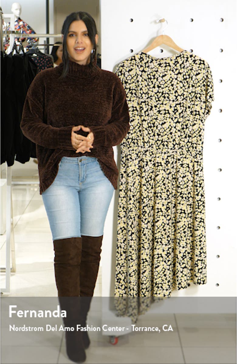 Floral Asymmetrical Hem Stretch Jersey Midi Dress, sales video thumbnail