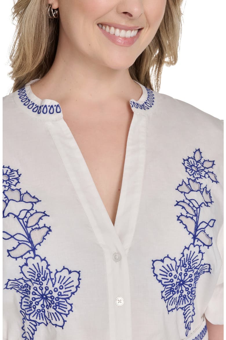 Embroidered Detail Short Sleeve Cotton Shirtdress, Alternate, color, IVORY BLUE