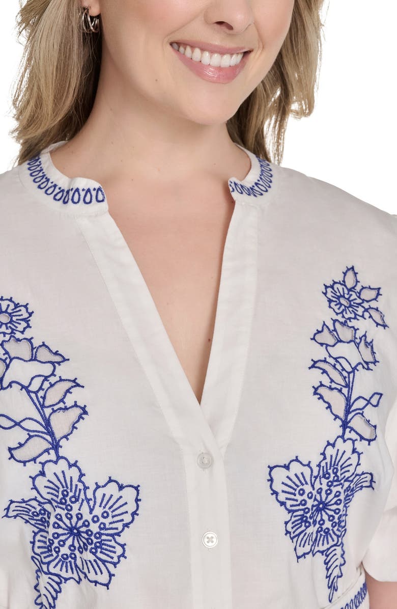 Eliza J Embroidered Detail Short Sleeve Cotton Shirtdress, Alternate, color, Ivory Blue