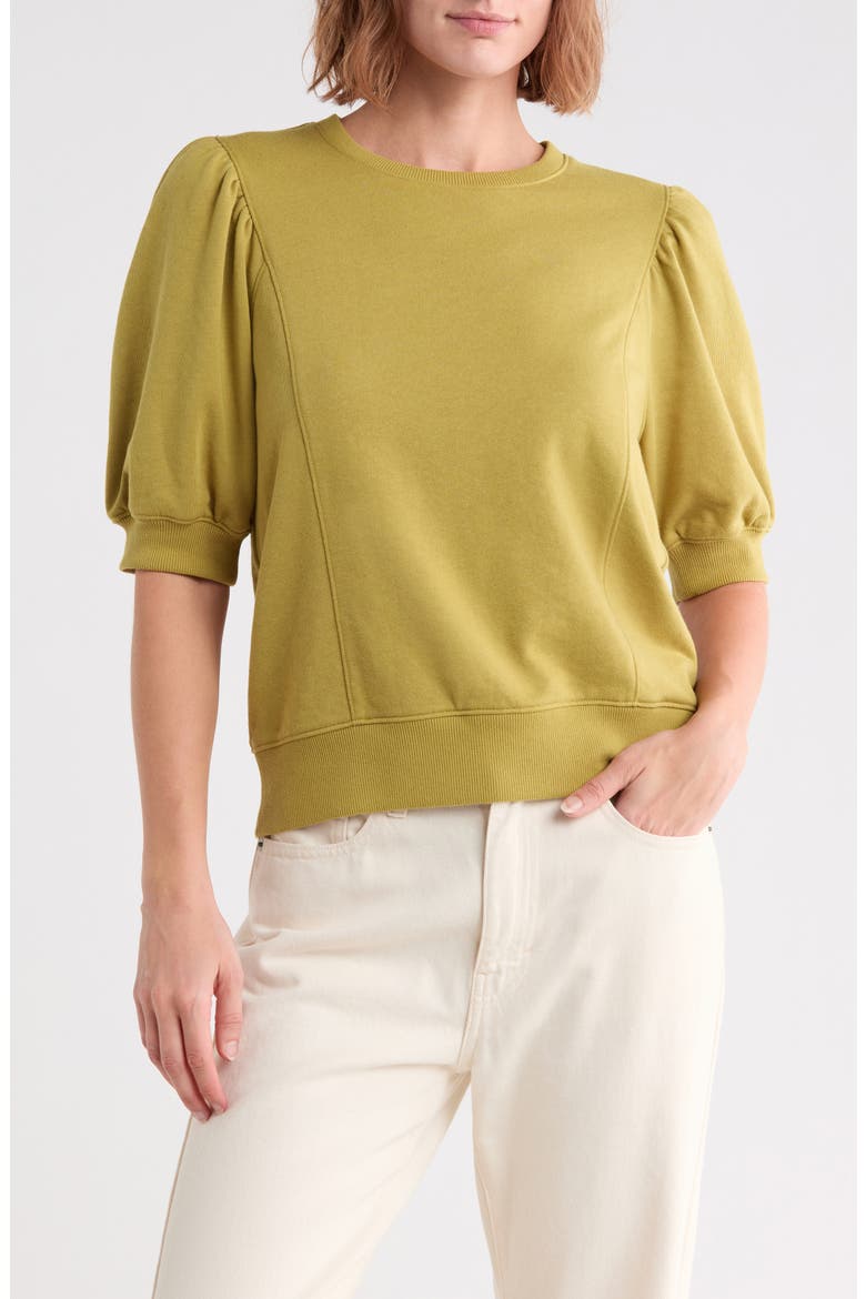 Puff Sleeve Sweatshirt, Main, color, OLIVE PEA