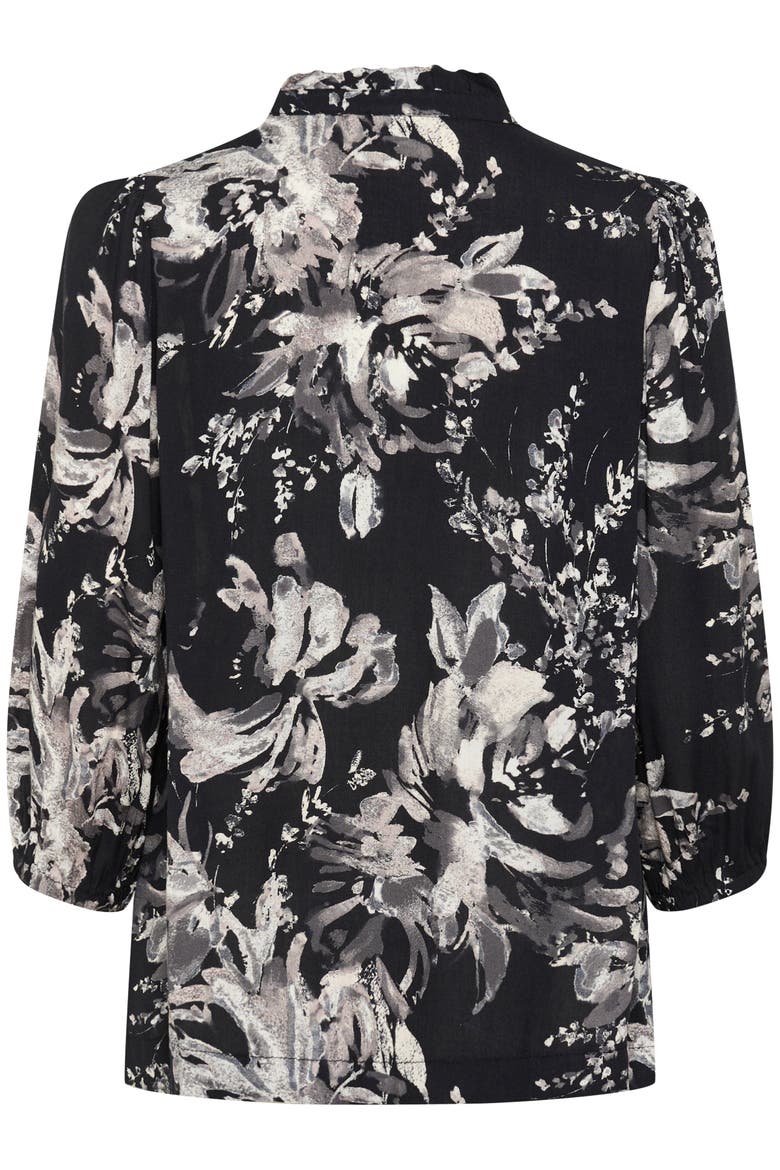 KAisa 3/4 Sleeves A-line Fit Blouse, Alternate, color, Black/White Flower