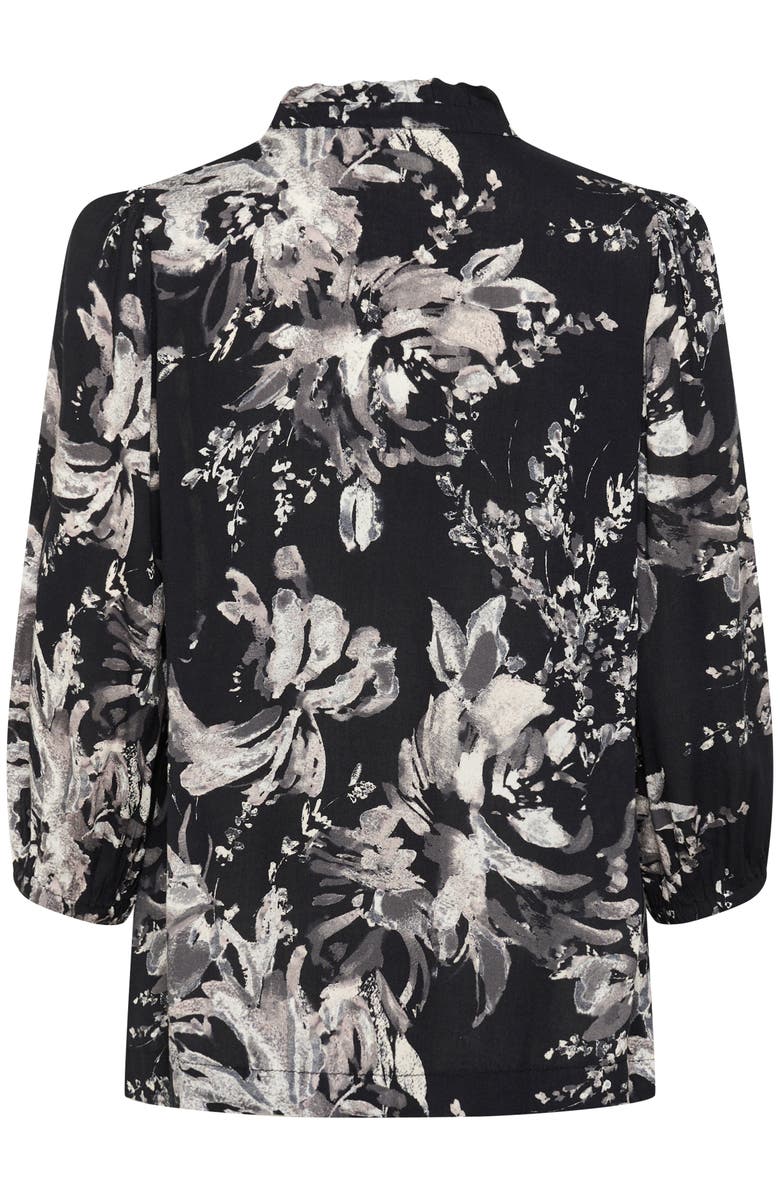 Kaffe KAisa 3/4 Sleeves A-line Fit Blouse, Alternate, color, Black/White Flower