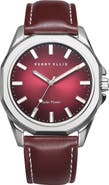 Perry Ellis Solar Powered 3-Hand Quartz Leather Strap Watch, 41mm