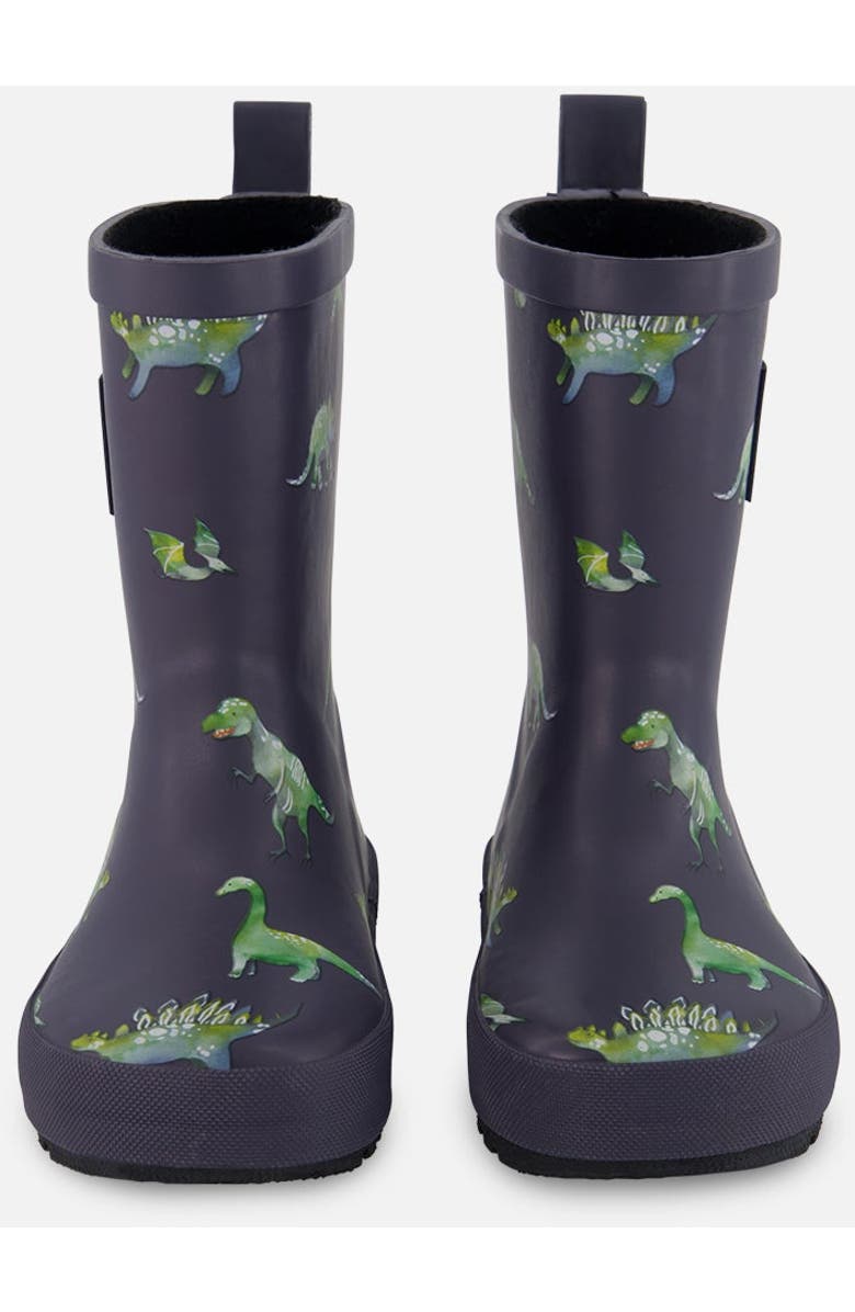 Deux par Deux Baby Boy's Rain Boots Grey Printed Dinosaurs, Main, color,