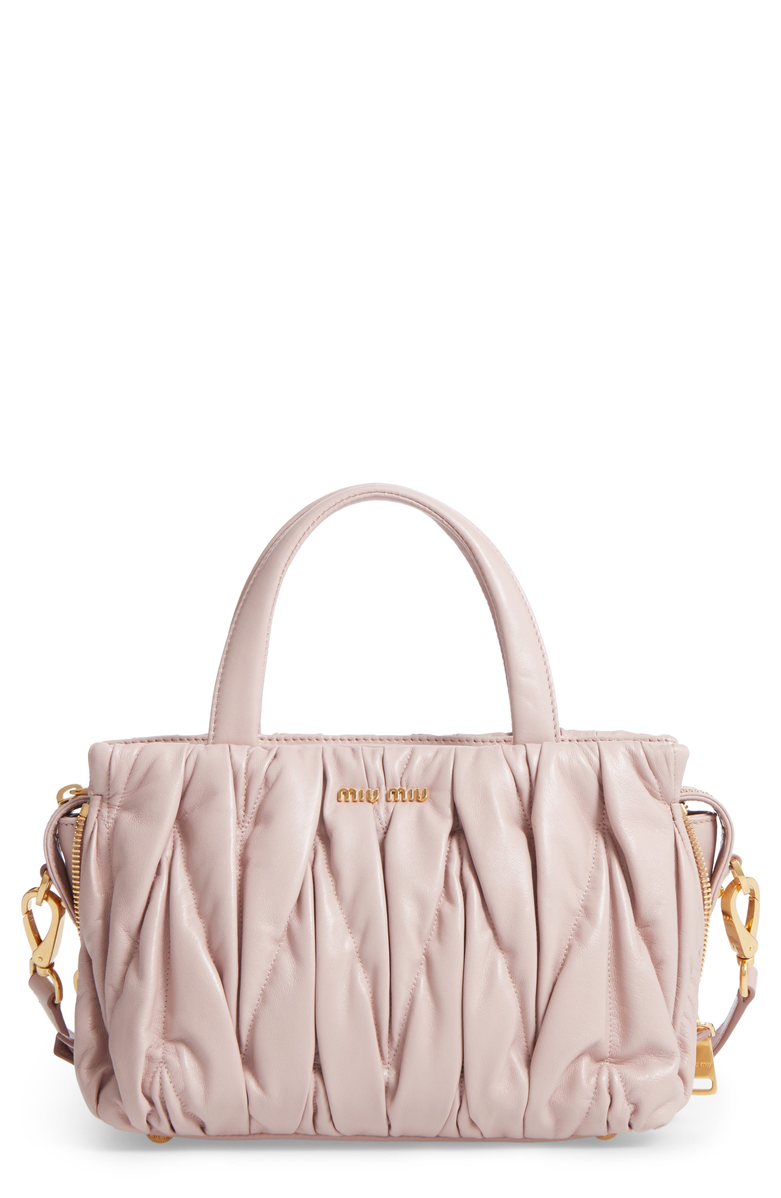 Miu Miu Small Matelassé Nappa Leather Satchel, Main, color, 