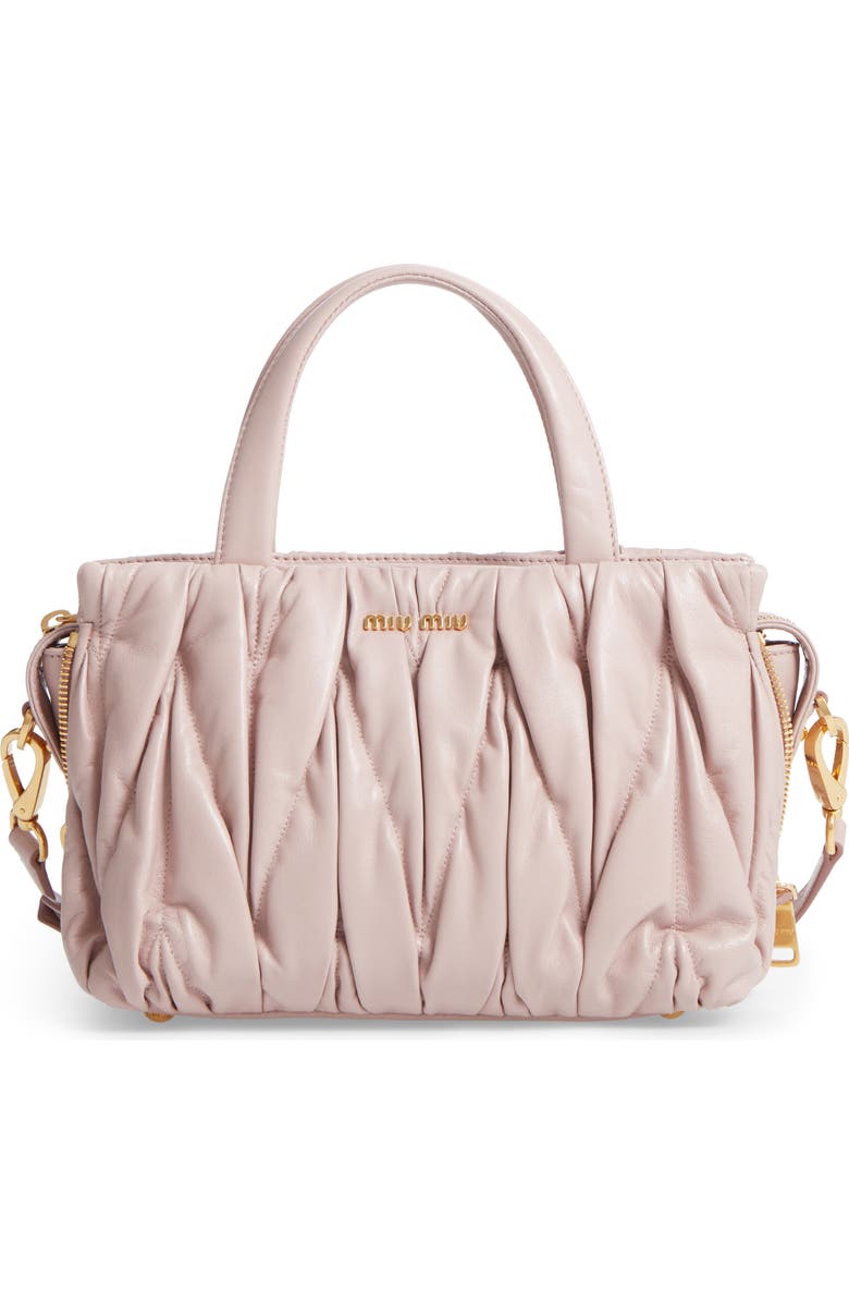Miu Miu Small Matelassé Nappa Leather Satchel, Main, color,