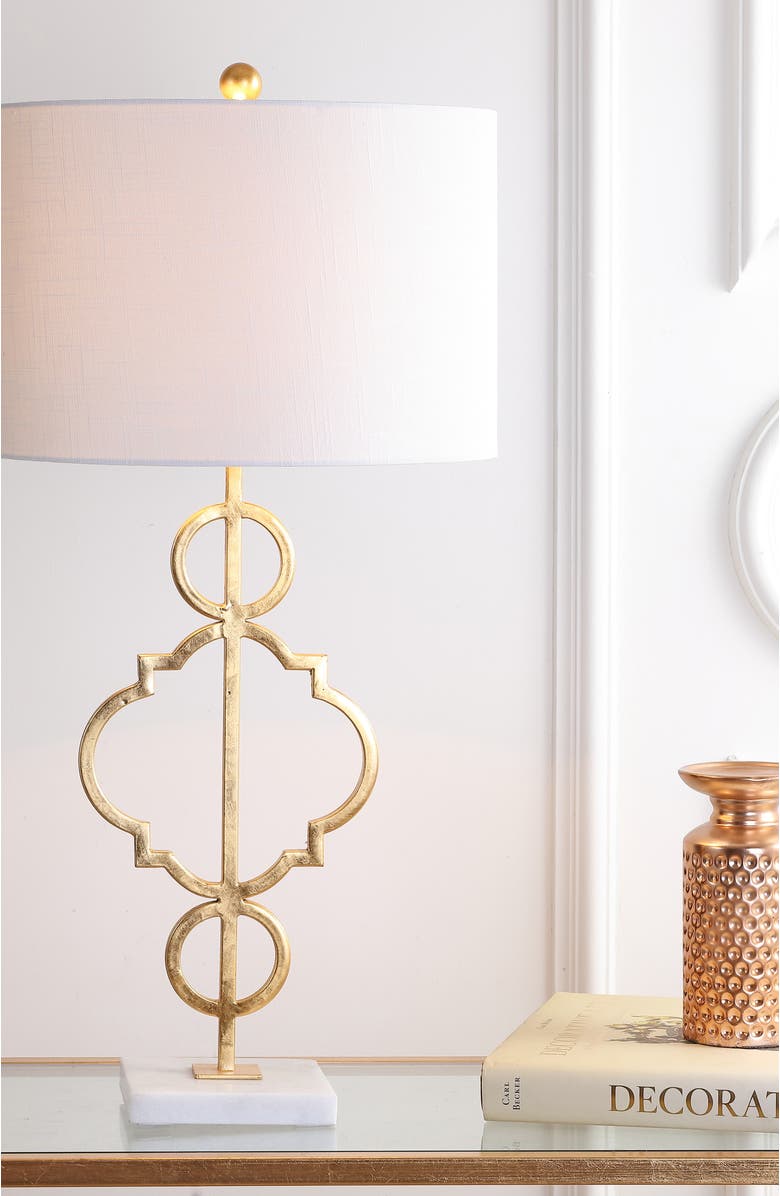 JONATHAN Y July 31" Modern Contemporary Metal LED Table Lamp, Gold Painting, Alternate, color, Gold Painting/White