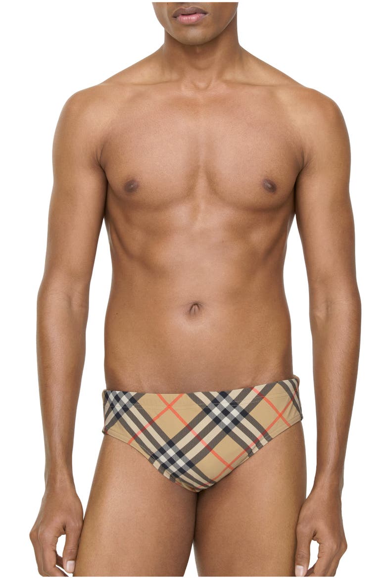 Check Swim Briefs, Main, color, Sand beige