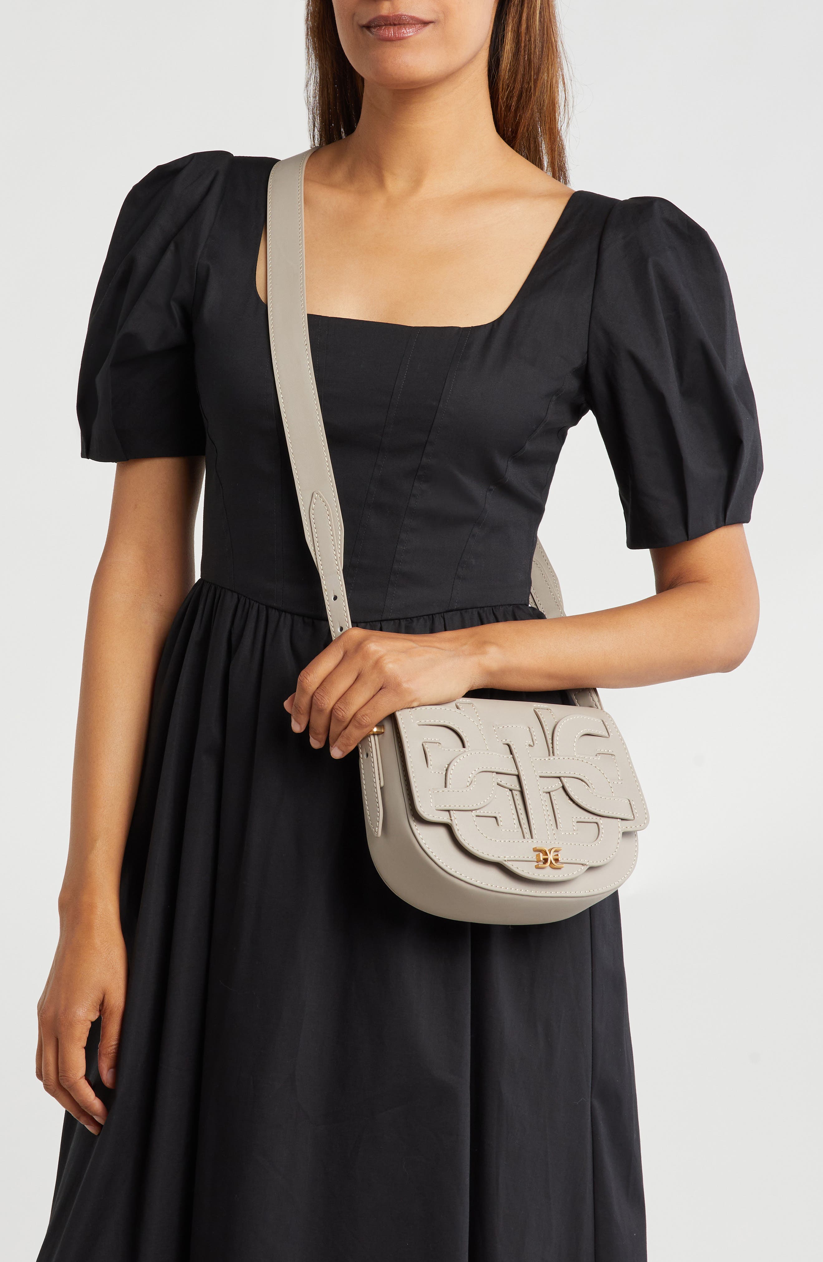 Sam Edelman Small Bay Leather Saddle Crossbody Bag, Alternate, color, Light Taupe