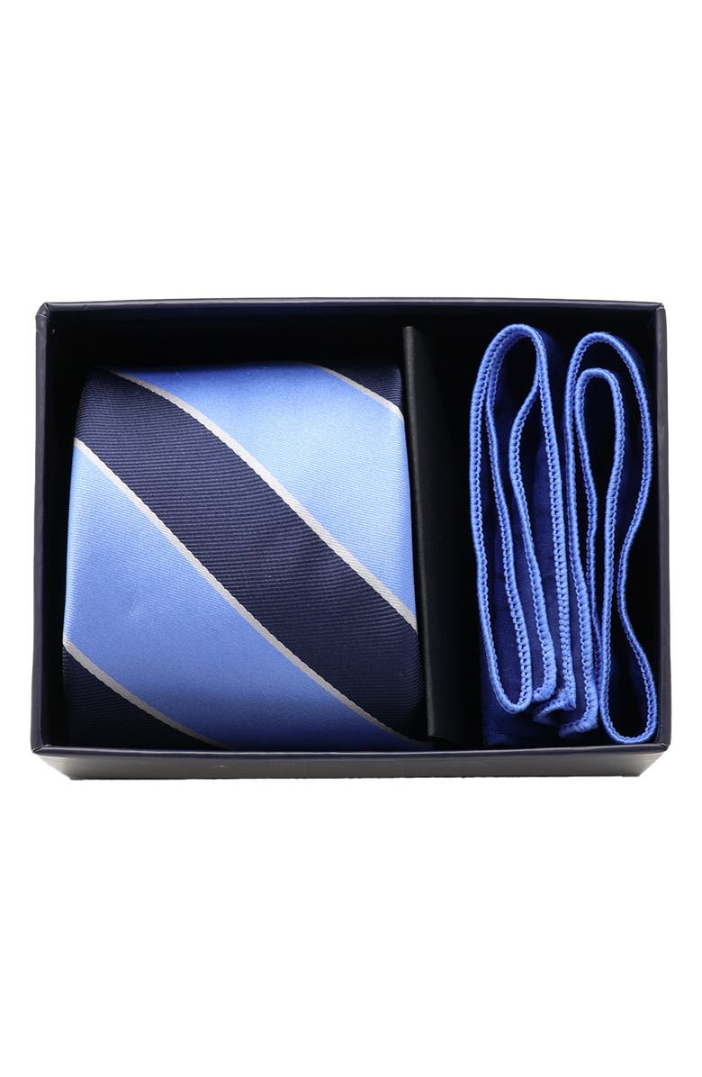 Ben Sherman Stripe Tie & Pocket Square Box Set, Alternate, color, Navy Blue