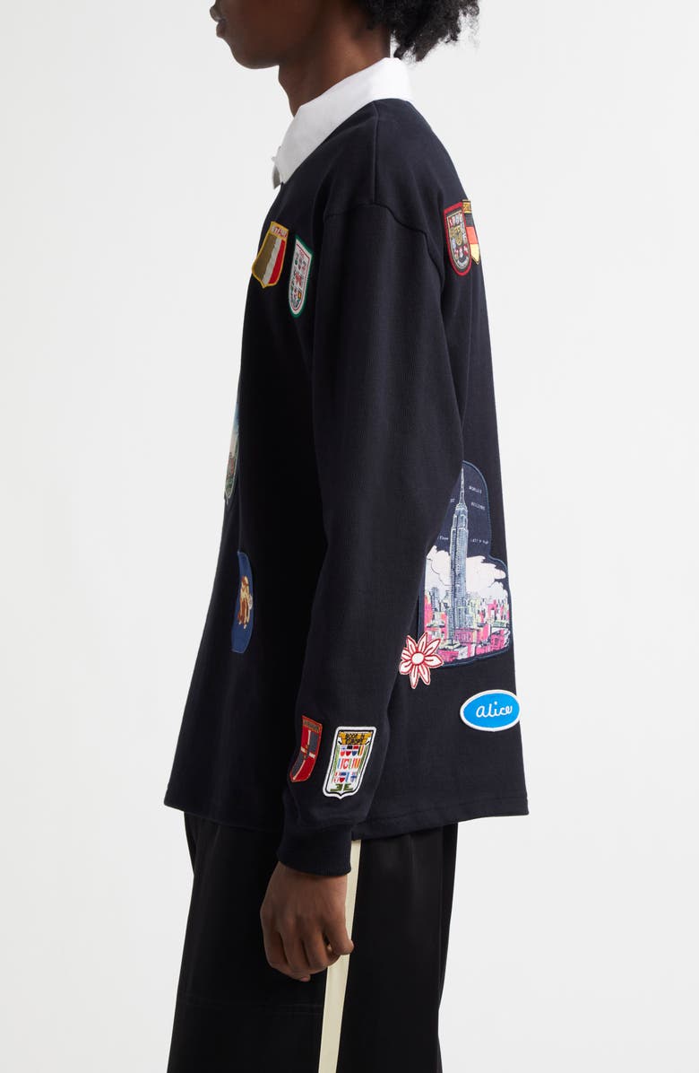 Bode Passport Patch Rugby Shirt, Alternate, color, Black