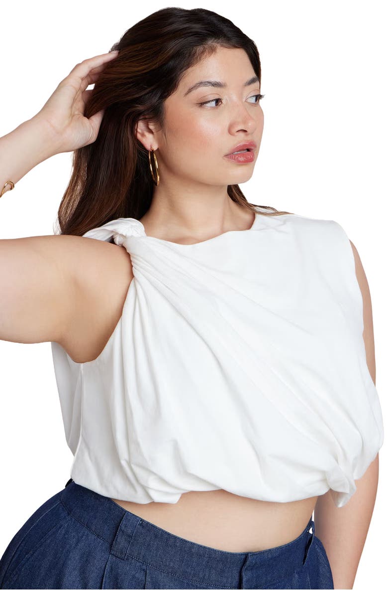 ELOQUII Twist Drape Bubble Tee, Main, color, White
