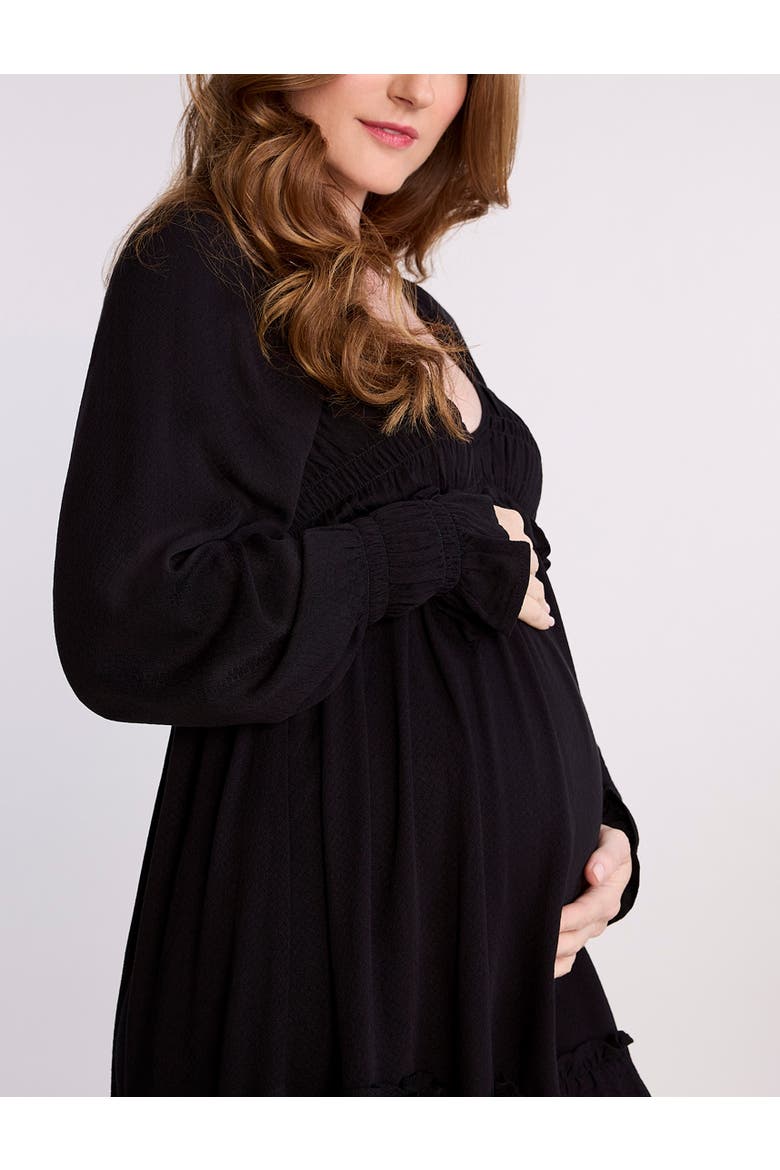 V-Neck Long Sleeve Smocked Tiered Short Dress, Alternate, color, Black