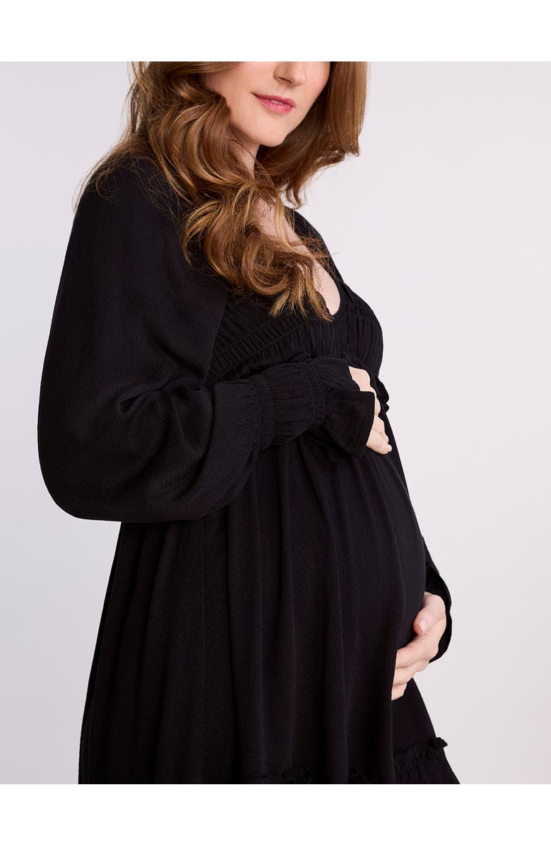 MOTHERHOOD MATERNITY V-Neck Long Sleeve Smocked Tiered Short Dress, Alternate, color, Black