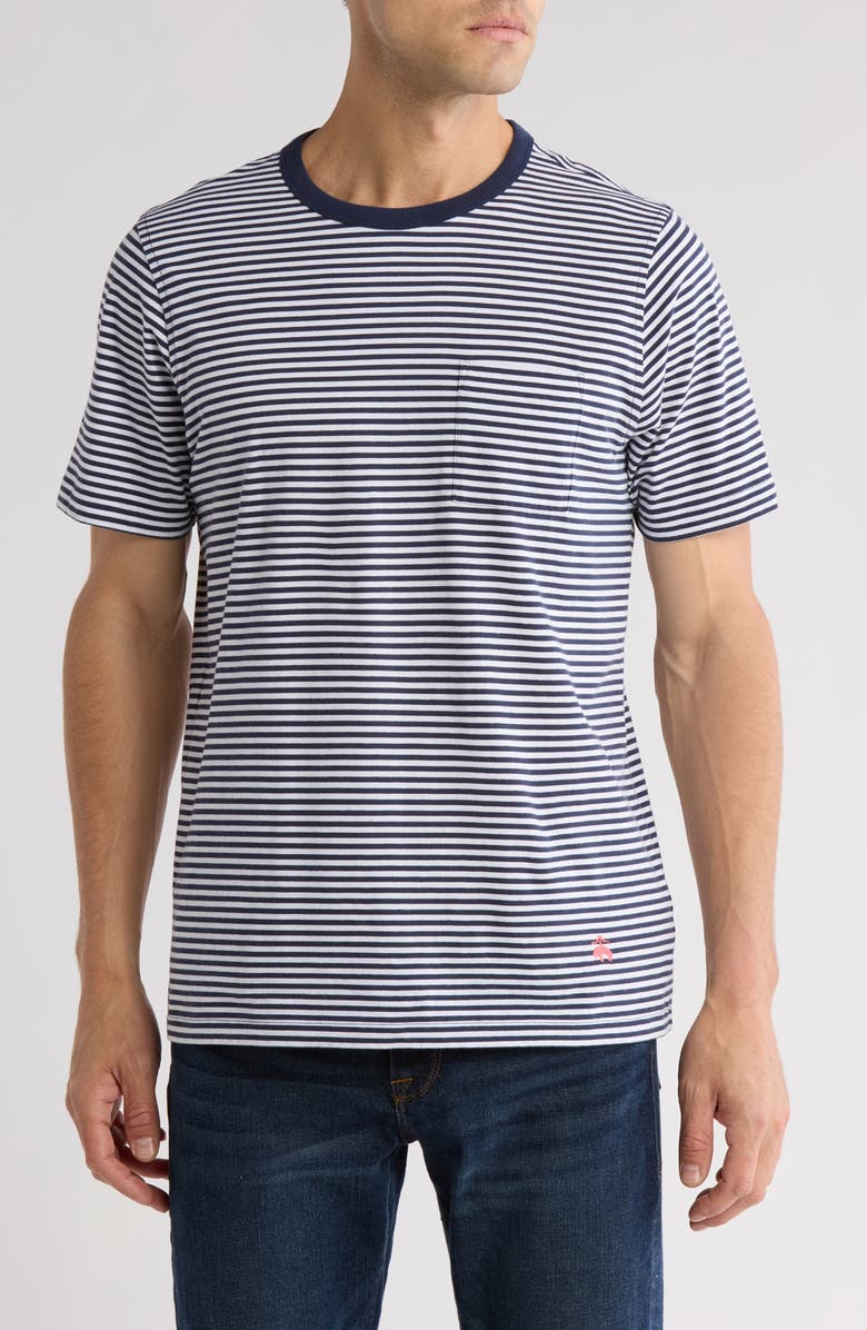 Brooks Brothers Stripe Short Sleeve Pocket T-Shirt, Main, color, Navy