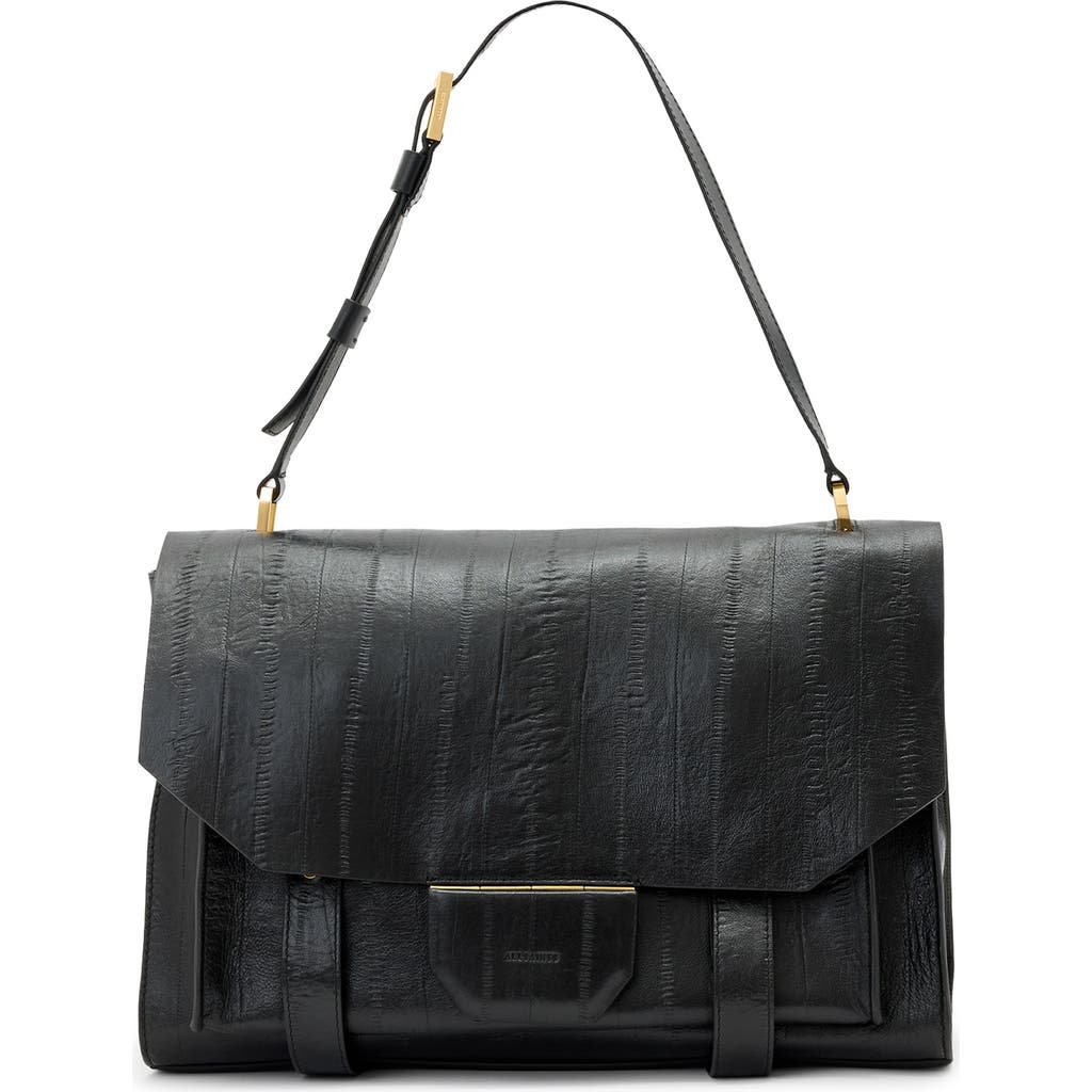 Allsaints Ursa Eel Skin Embossed Leather Satchel In Black