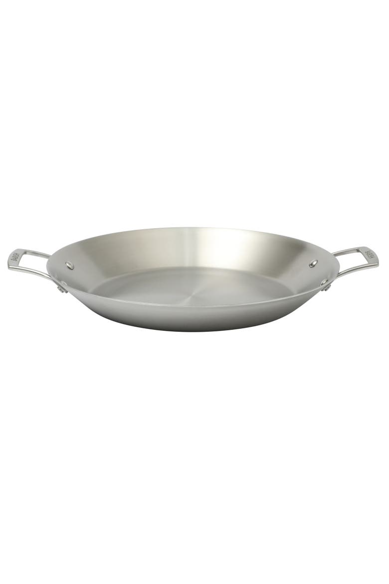 13 Inch Tri Ply Stainless Steel Paella Pan, Large Skillet, Griddle, Frying Pan Induction Safe, Main, color, Stainless Steel