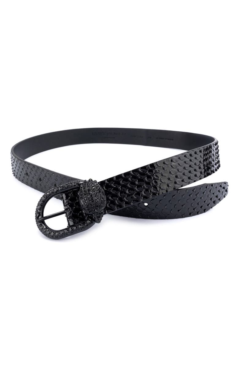 Kurt Geiger London Mayfair Crystal Eagle Head Snake Print Leather Belt, Alternate, color,