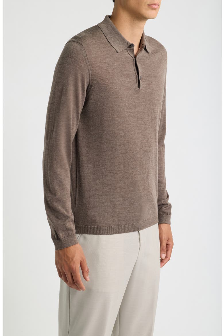 Wool & Silk Long Sleeve Polo, Alternate, color, TAUPE