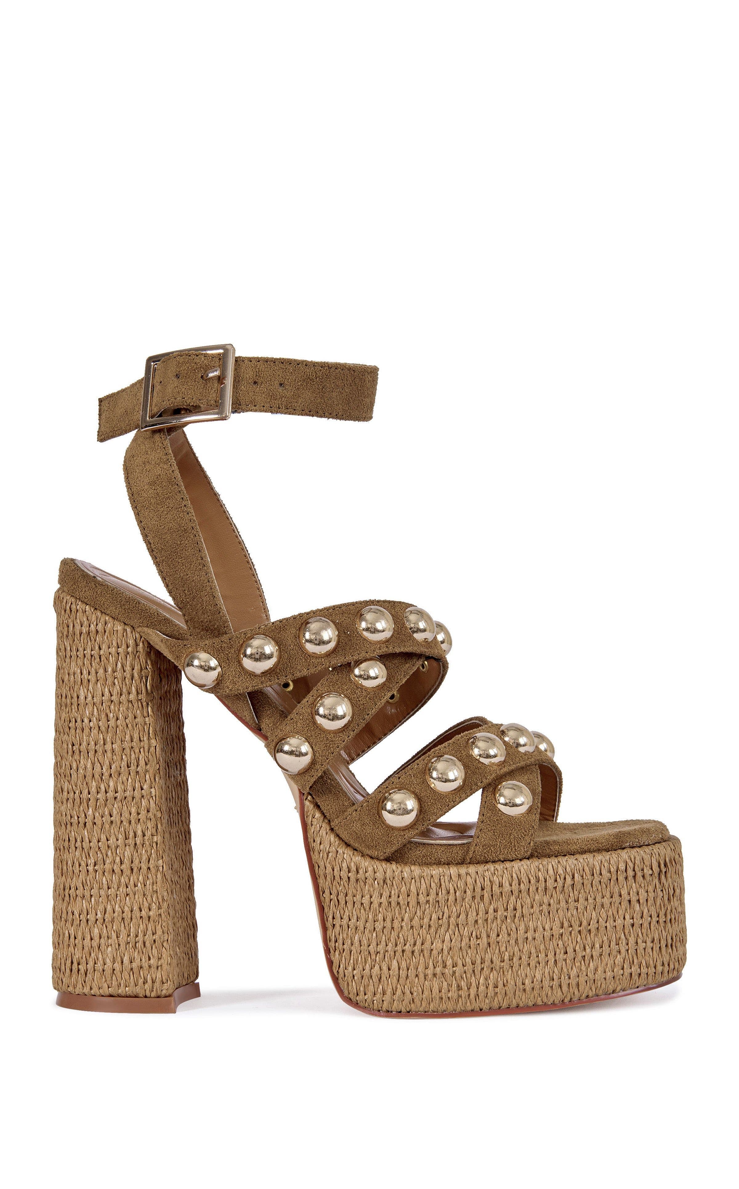 AZALEA WANG YARA-BROWN PLATFORM STUDDED SANDAL - BROWN / 7.5 / BLOCK, Main, color, Brown