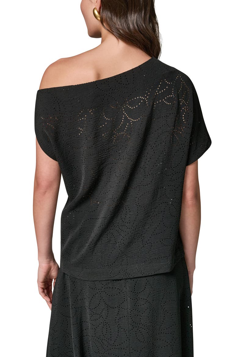 Laser Cut One-Shoulder Top, Alternate, color, BLACK