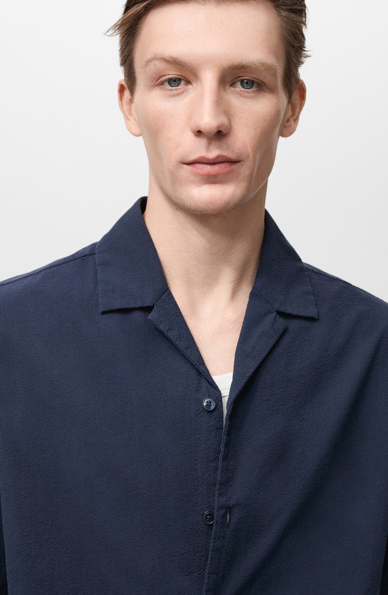 MANGO Textured Bowling Collar Shirt, Alternate, color, Dark Navy