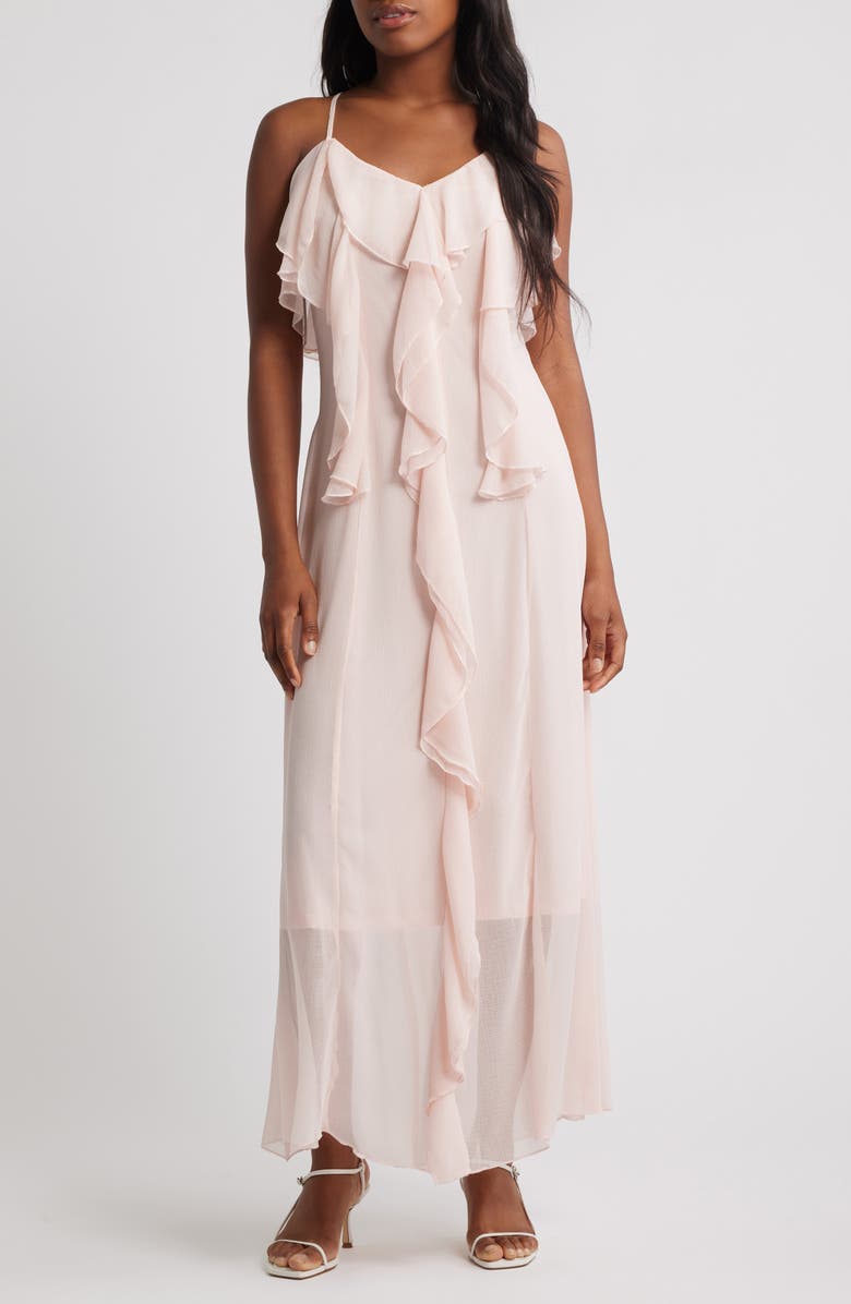 VERO MODA Camille Ruffle Detail Slipdress, Main, color, Sepia Rose