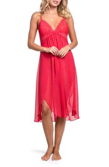 In Bloom By Jonquil Lace Chiffon Nightgown In Pink