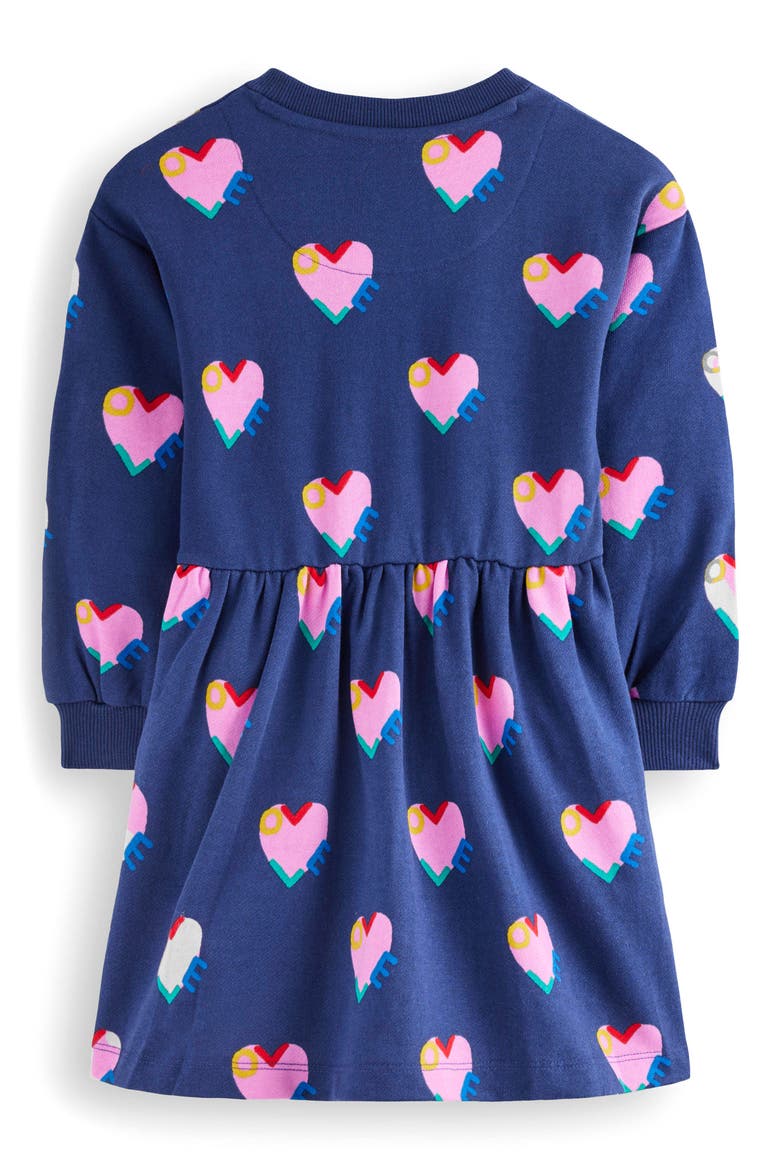Kids' Heart Print Long Sleeve Cotton Sweatshirt Dress, Alternate, color, STARBOARD BLUE LOVE HEARTS