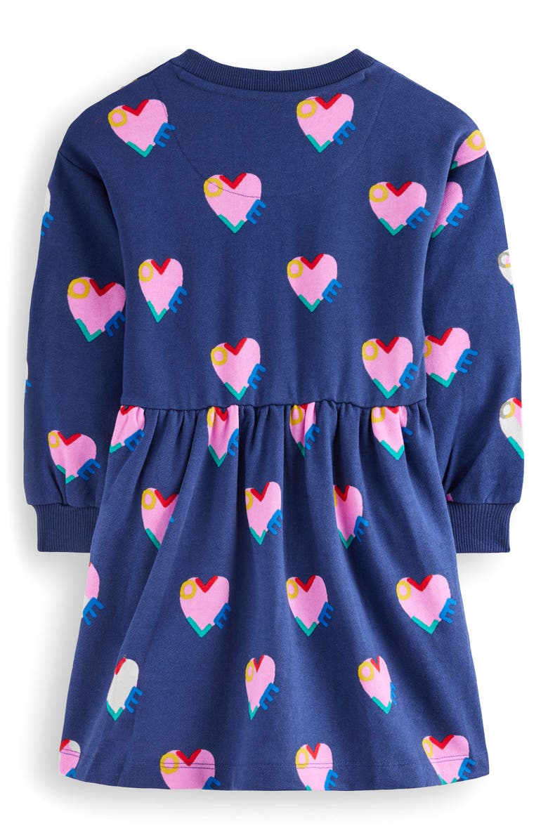 Mini Boden Kids' Heart Print Long Sleeve Cotton Sweatshirt Dress, Alternate, color, 