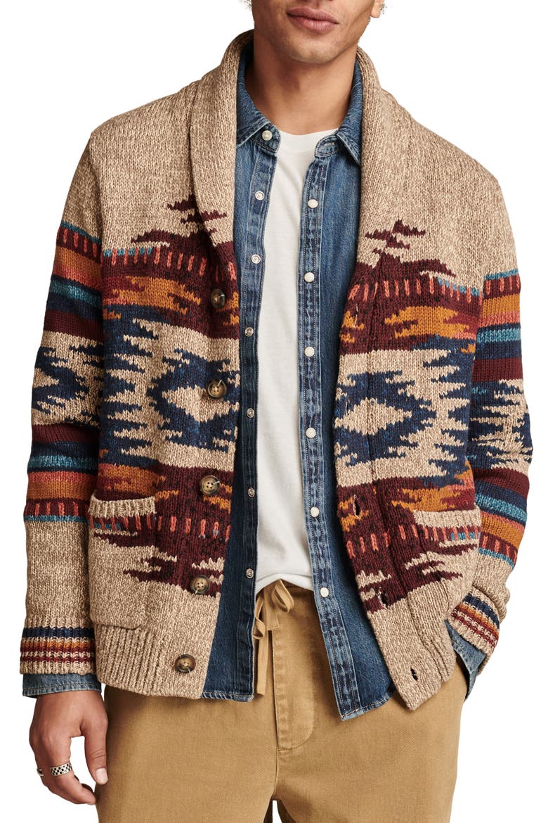 Southwest Shawl Collar Cardign, Main, color, NATURAL MULTI PRINT