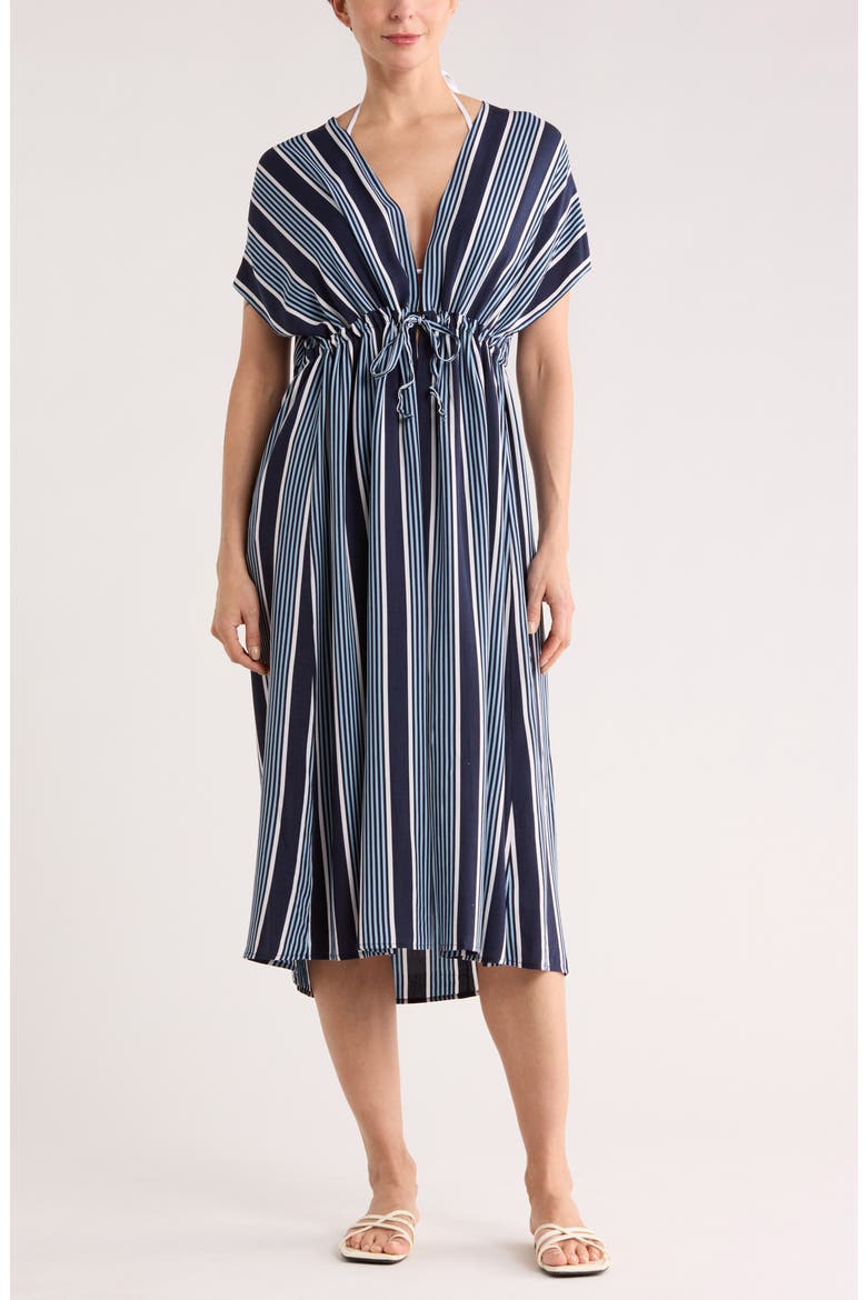 Floral Short Sleeve Cover-Up Dress, Main, color, BLUE STRIPE MULTI