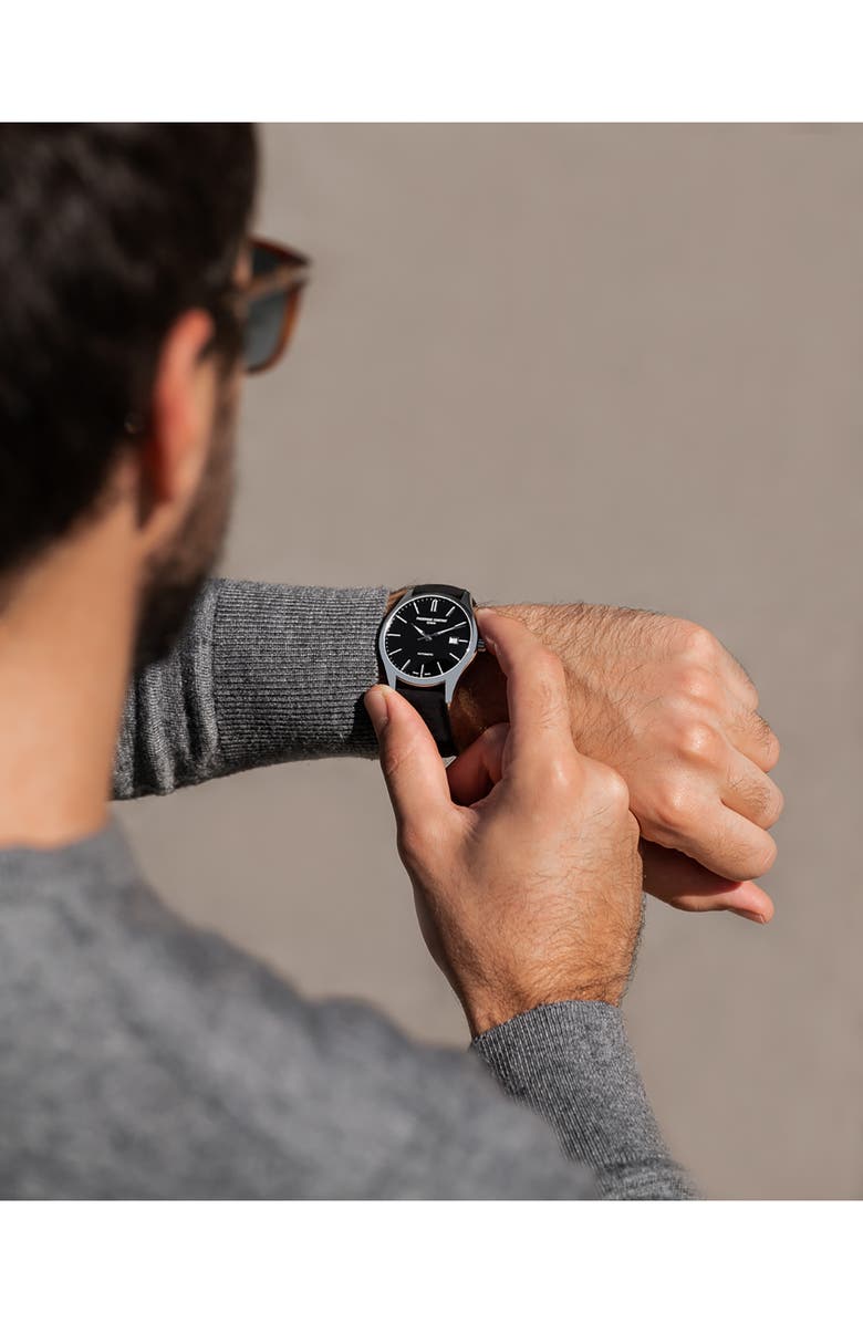 FREDERIQUE CONSTANT Classics Index Automatic Leather Strap Watch, 40mm, Alternate, color, Silver-Tone