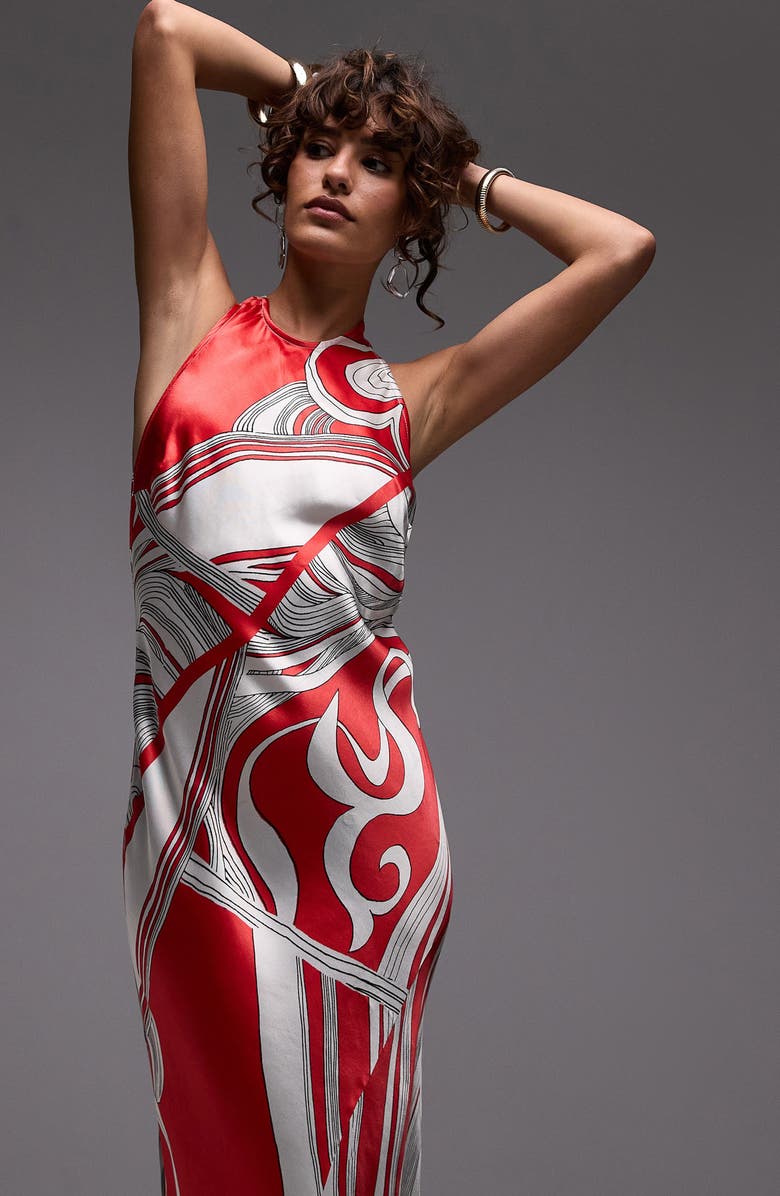 Topshop Satin Halter Maxi Dress, Alternate, color,