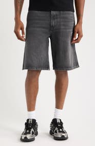 L/AB C/O OFF-WHITE Diagonal Logo Denim Shorts