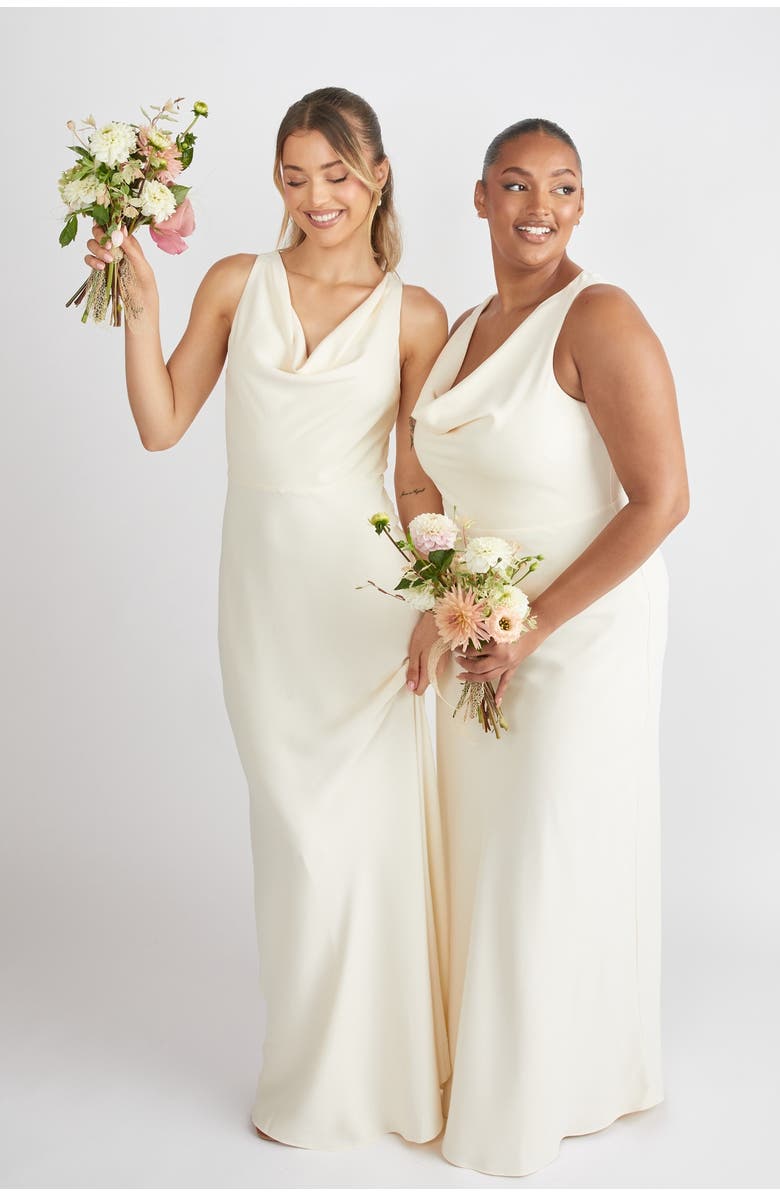 Six Stories Cowl Front Crepe Bridesmaid Dress, Alternate, color, Almond