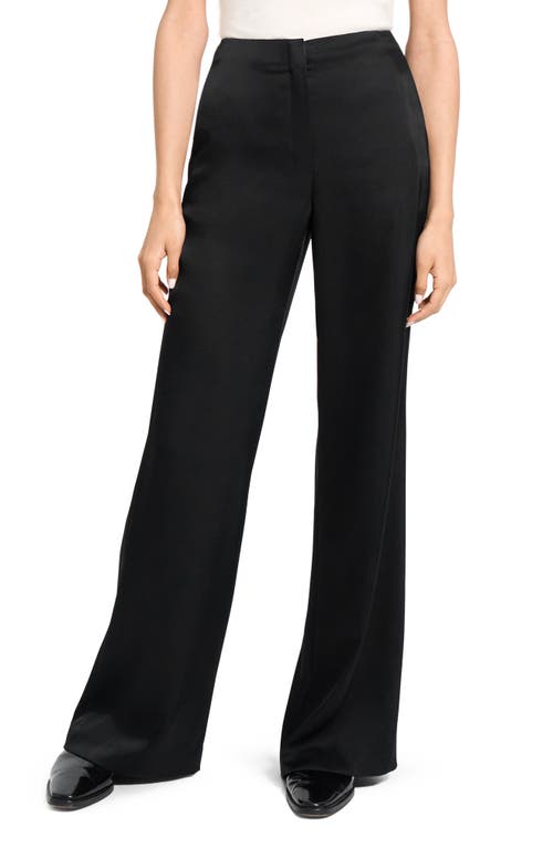 Theory Fluid Satin Wide Leg Pants In Black
