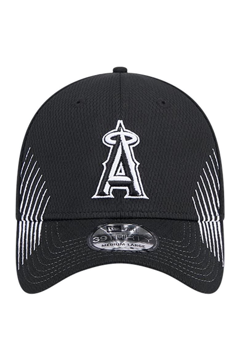Men's New Era Black Los Angeles Angels Active Dash Mark 39THIRTY Flex Hat, Alternate, color, Black