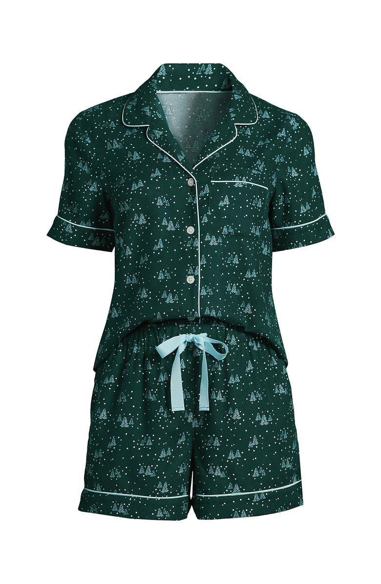 Lands' End Drapey Flannel 2 Piece Pajama Set - Short Sleeve Top and Shorts, Alternate, color, 