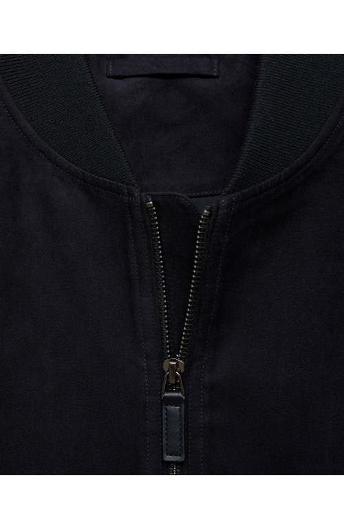 Mango Faux Suede Bomber Jacket In Night Blue