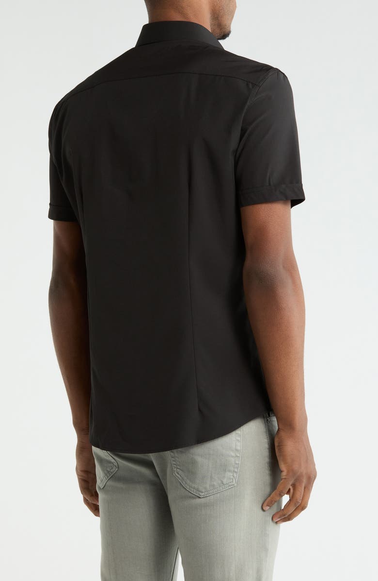 SOUL OF LONDON Microfiber Stretch Short Sleeve Button-Down Shirt, Alternate, color, Black