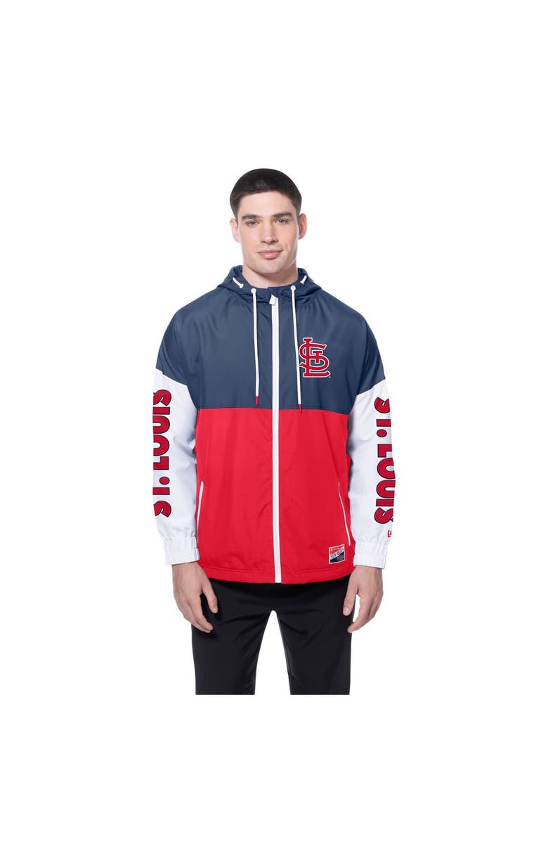 New Era Men's New Era Red/Navy St. Louis Cardinals Color Block Full-Zip Hoodie Windbreaker, Alternate, color, Red