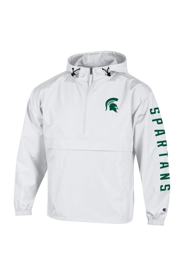 Men's Champion  White Michigan State Spartans Cloud Packable Half-Zip Hooded Jacket, Alternate, color, White