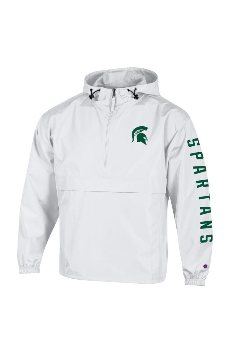 Champion Men's Champion  White Michigan State Spartans Cloud Packable Half-Zip Hooded Jacket, Alternate, color, White
