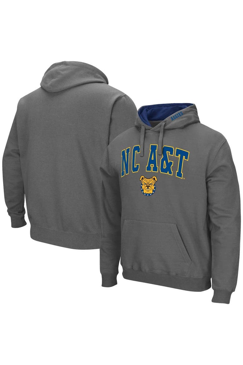 Men's Colosseum Charcoal North Carolina A&T Aggies Arch & Logo 3.0 Pullover Hoodie, Main, color, Charcoal